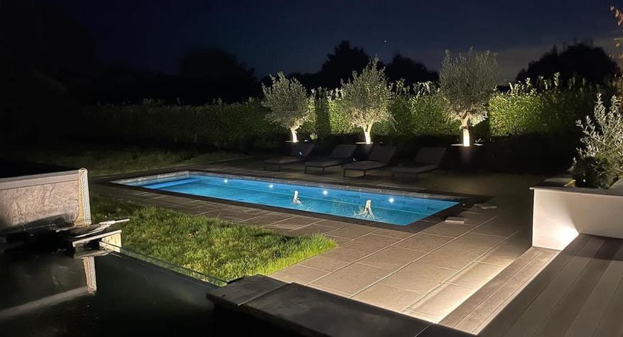 Swimming Pool Lighting With Pump House And Garden Power & Lighting